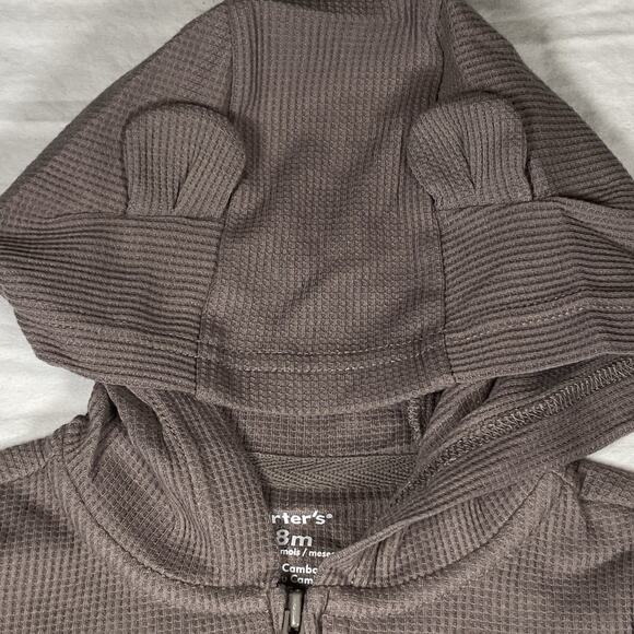 Carter's Baby One Piece Jumpsuit Size 18M Zip-Up Hooded Waffle Knit Brown Ears - Picture 2 of 6